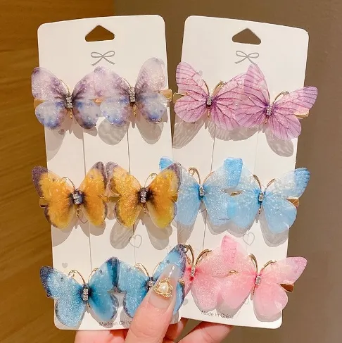 6PCS Gradient Butterfly Hair Clips, Luxury Metal Hairpins for Kids and Girls
