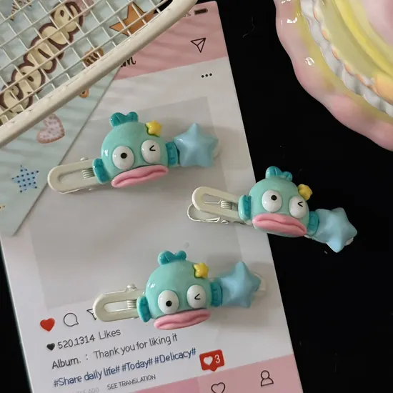 Cute, Ugly, Cute Big Mouth Blue Fish Hairpin