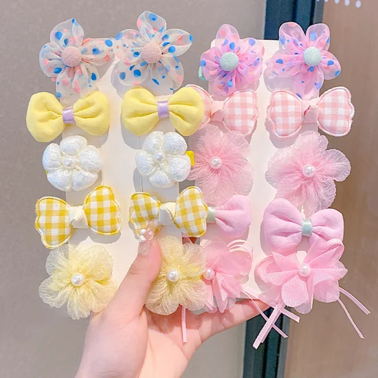 Sweet Princess Bow Hair Clips 10 PCS/Set Fabric Flowers Hairpins