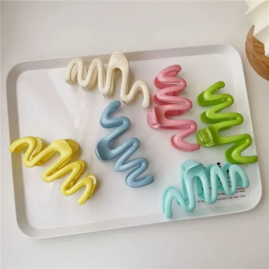 Wholesale Korean Women Candy Colors Acrylic Plastic Hair Claw Clamps Wave Shape 10.5cm Large Claw Clips for Thick Hair