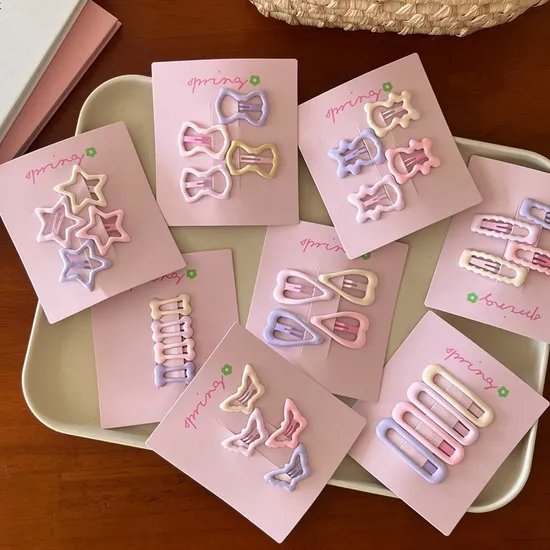 Sweet Purple Pink Hair Clips Set 4PCS Mini Metal Bb Hairpins for Kids