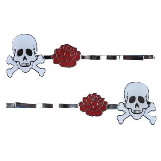 Metal Enameled Alloy Skull and Flower Hairpin for Children′s Ornaments