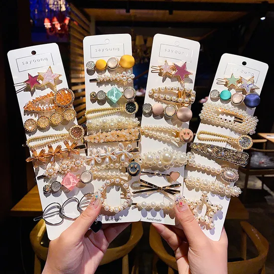 Women Vintage Clip Hairgrips Girls Pearl Hair Accessories Personality Scissors Crystal Hairpins