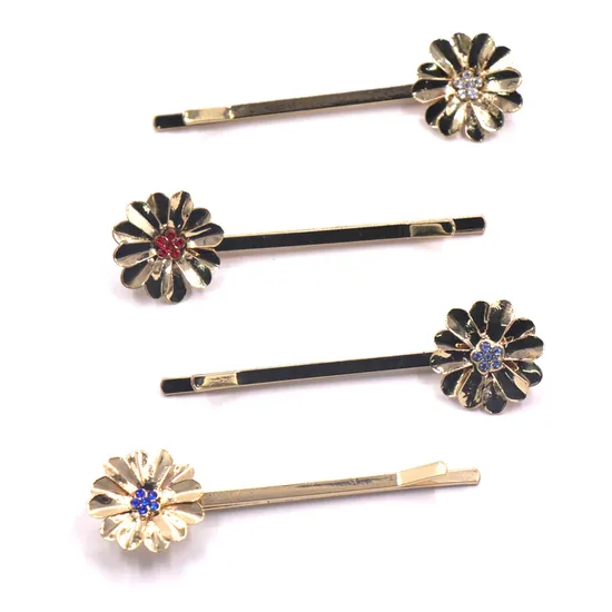 Factory Custom Made Nickel Plated Metal Alloy Hair Ornament Manufacturer Customized Soft Enamel Children Accessory Bespoke Wholesale Iron Sunflower Hairpin Set