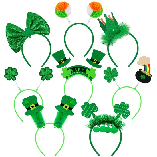 St. Patrick′ S Day Party Accessories Headbands Sequined Shamrock Headband Leprechaun Hat Headband Assorted Styles for Decoration Costume Accessories