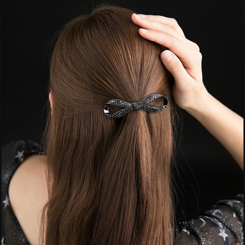 Hot-Sale Girls Hair Accessory Metal Bling Rhinestone Bow Hairpin