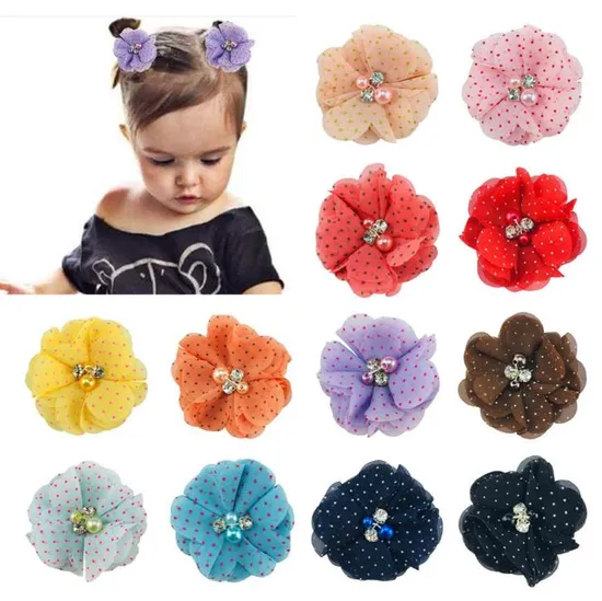 Children′s Chiffon Flower Handmade Fabric Flower Hair Ornament Hairpin 