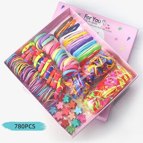 Korean Girls Baby Sweet Bow Flower Accessory Clips Set Wholesale Cute Elastic Fabric Plastic Hairpins