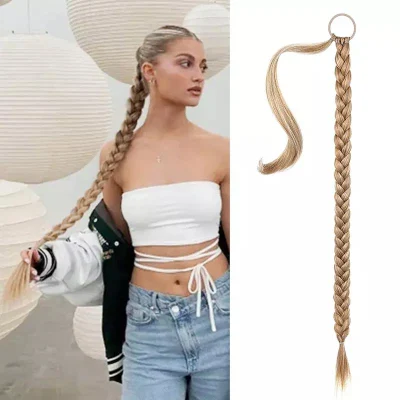 New Super Long Braided Clip in Ponytail Ombre Synthetic Hair Extensions Jumbo Braided Ponytail