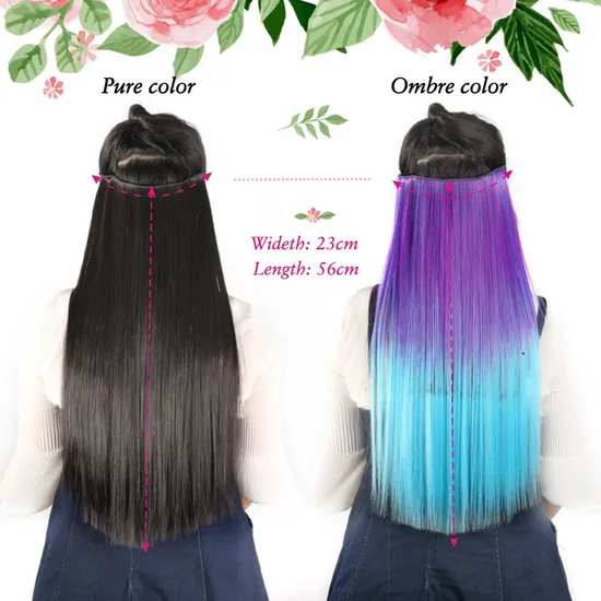 Synthetic Clip in Extensions with 5 Clips Wholesale Silky Straight Hairpiece 