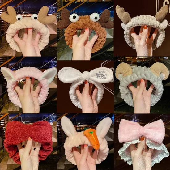 Plush Cat Rabbit Ears Antler Face Wash Girl Hair Bundle Headband 