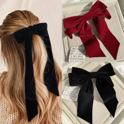 Big Bow Knot Velvet Headband Fabric Elastic Hair Bands Long Ribbon Hairpins
