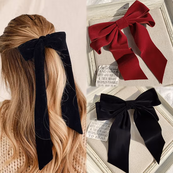 Big Bow Knot Velvet Headband Fabric Elastic Hair Bands Long Ribbon Hairpins