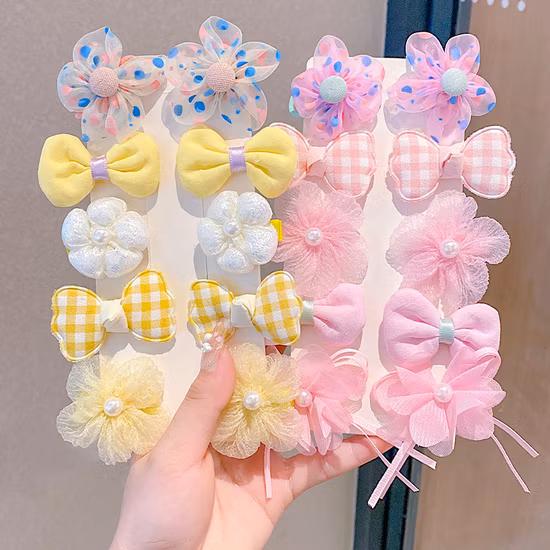 Sweet Princess Bow Hair Clips 10 PCS/Set Fabric Flowers Hairpins