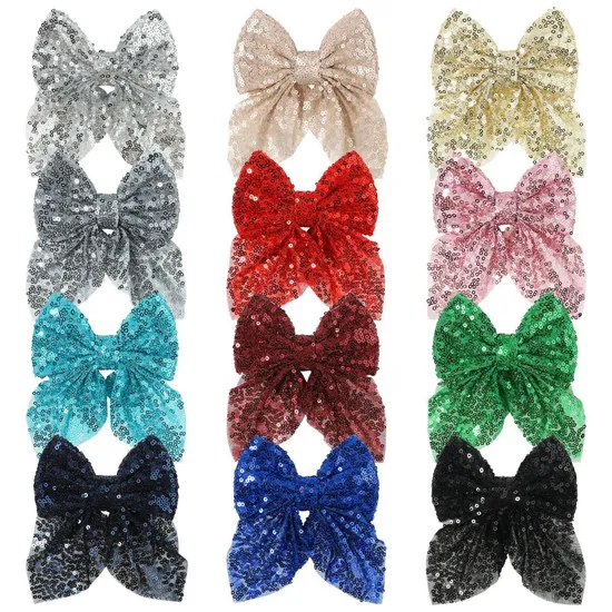 Hot Selling Children′s Hair Clip Sequin Solid Hair Accessory Mesh Bow Hairpin 