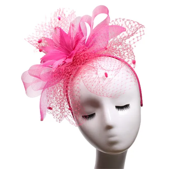 Fashion Hair Accessories Elastic Mesh Fascinator Multicolour Feather Flower Fascinators Bride Headband with Veil Female 
