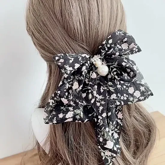Houndstooth Fabric Chiffon Printing Streamer Antique Hairpin