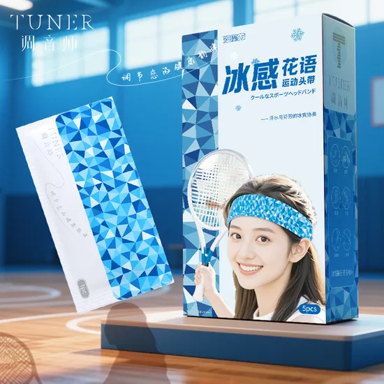 OEM Customized Hydrogel Cooling Gel Head Wrap Headband with Mint for Sports Heat Relief Adjustable Patch Pad Sweatband 