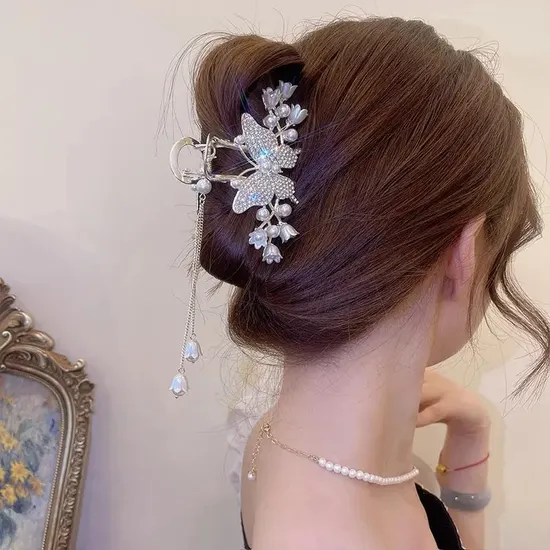 Butterfly Clips Claw Bow Knot Pearl Hair Claw Clips 