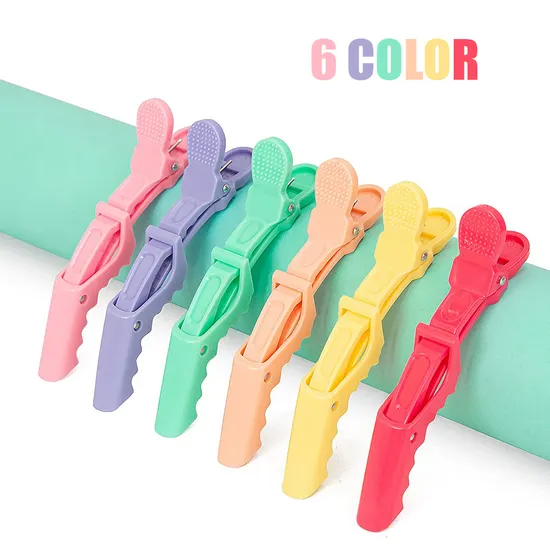 Wholesale 6 PCS/Set Colorful Hairdressing Salon Cutting Hair Styling Accessories Claws Clamps Plastic Alligator Hair Clip 