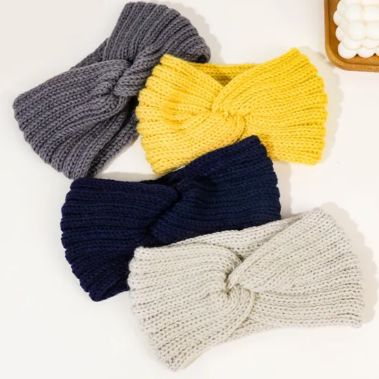 Winter Solid Color Headband Women′s Sports Warm Knit Wide Hairband Crossover Woven Face Wash Hair Accessories 