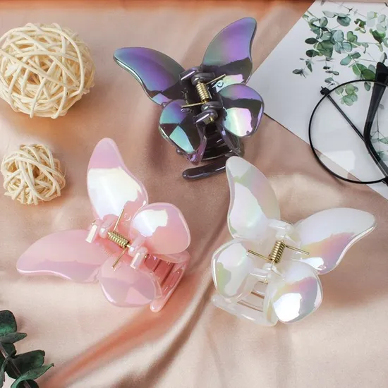 Korean Fashion Hair Accessories Multicolor Matte Plastic Butterfly Hair Claw Clips for Women and Girls 