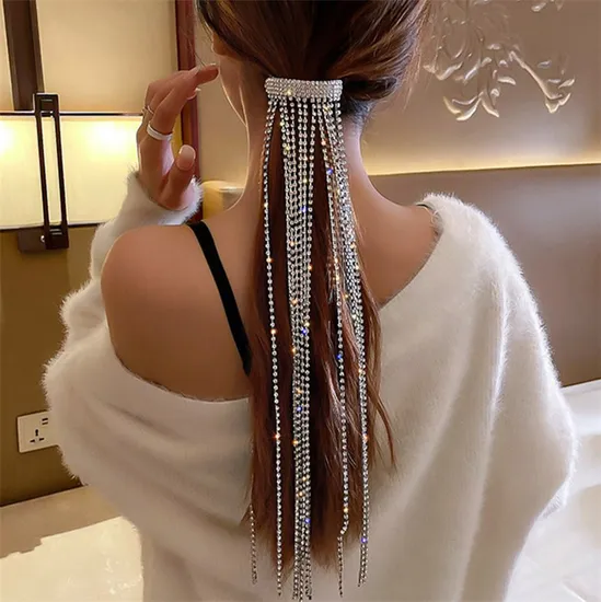 Wholesale Fashion Women′s Shining Rhinestone Hairpin Bijoux Long Tassel Crystal Hairpin Jewelry Gift Bridal Wedding Hairpin 
