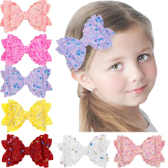 Wholesale Fashion Three Layer Bow Hair Clip Children′ S Sequin Hairpin 