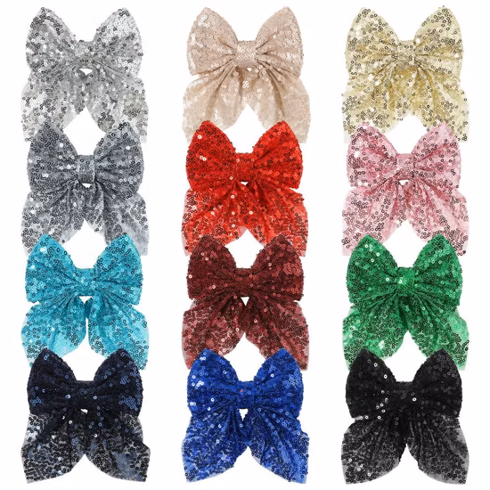 Hot Selling Children′s Hair Clip Sequin Solid Hair Accessory Mesh Bow Hairpin