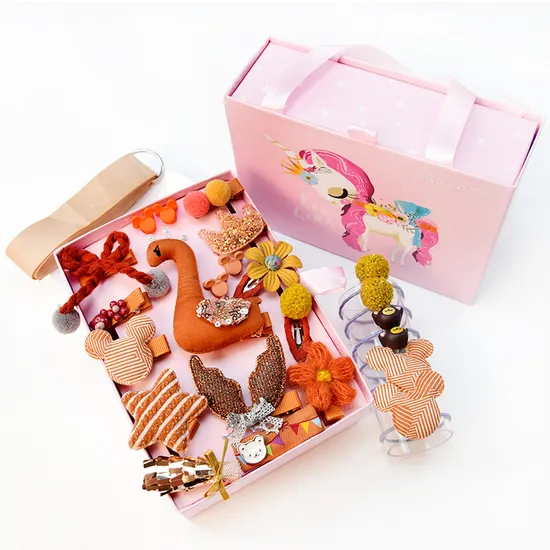 Fashion Hairpin Set Children Cloth Art Animal Hairpin Box Bow Girls 